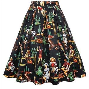Western Pleated Design Cowgirl Skirt with Pockets!